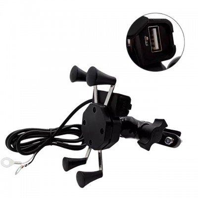 Wholesale Universal navigation handlebar mounting X-style bracket motorcycle mobile phone holder with USB charger